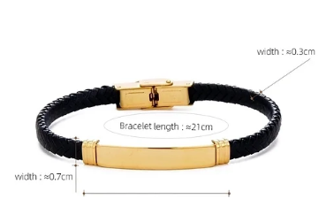 Pulsera tipo Viceroy de cuero con chapa de acero inoxidable chapada en oro 18K, lisa