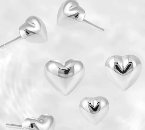 Pendientes corazón 3D en plata de ley brillante