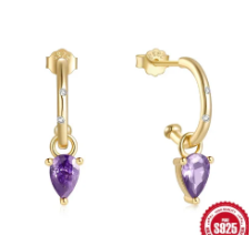 Pendientes de aro con charm colgante en forma de lágrima azul de zirconita brillante